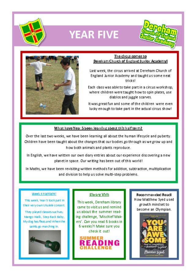 thumbnail of Year 5 Newsletter week commencing 19.07.18