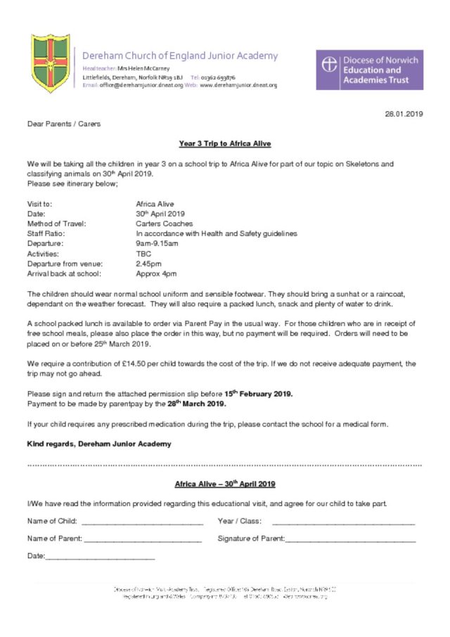 thumbnail of Africa Alive trip letter