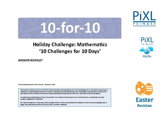 thumbnail of Maths 10-4-10 Easter Holiday Challenge – Answers