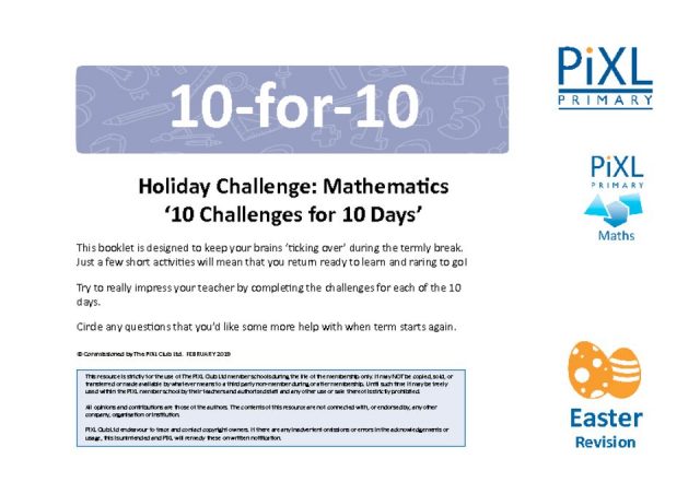 thumbnail of Maths 10-4-10 Easter Holiday Challenge – Questions