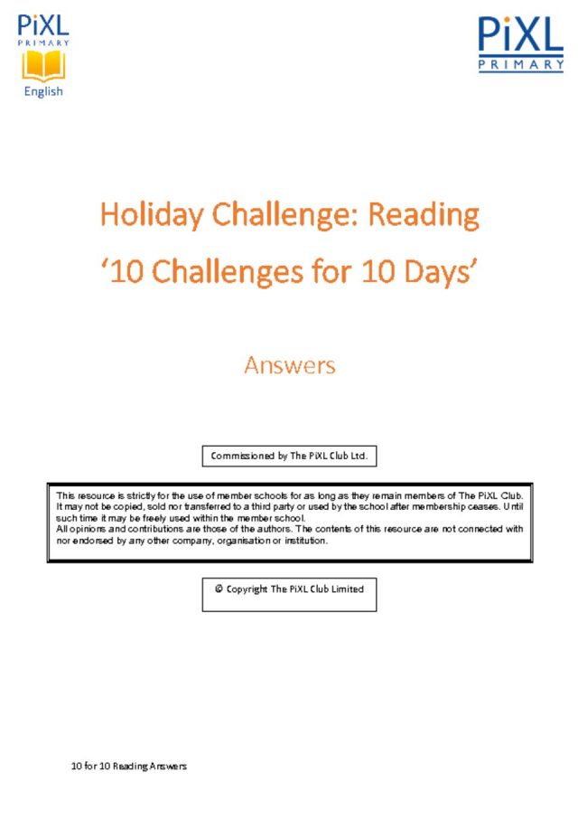 thumbnail of Reading 10 for 10 Easter Holiday Challenge – Answers