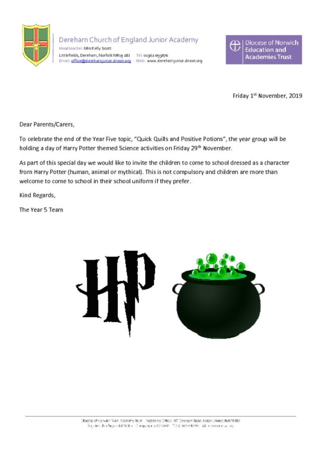thumbnail of Harry Potter end of term dress up letter